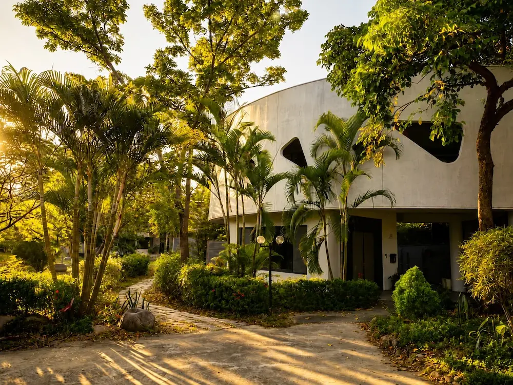 Ananda Suruci wellness centre and gardens at dusk
